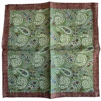 Paisley Linen Pocket Square - Brown/Green