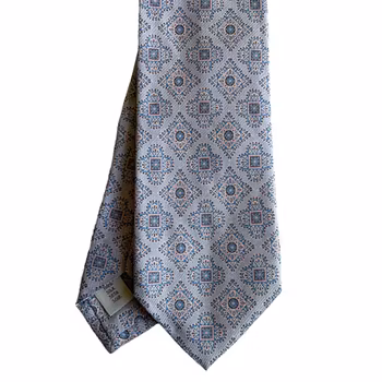 Printed Medallion Silk Tie - Light Grey/Pink/Light Blue