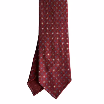 Oval Printed Silk Tie - Untipped - Burgundy/Light Blue/White