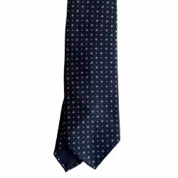 Floral Printed Silk Tie - Untipped - Navy Blue/White