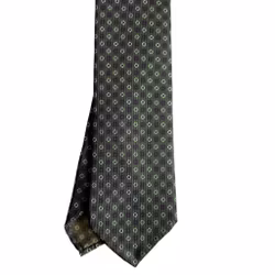 Floral Printed Silk Tie - Untipped - Olive Green/Brown/White