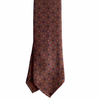 Floral Printed Silk Tie - Untipped - Light Brown/Blue/White