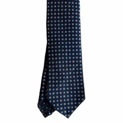 Floral Printed Silk Tie - Untipped - Navy Blue/Beige/Light Blue