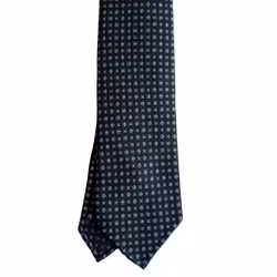 Floral Printed Silk Tie - Untipped - Navy Blue/Light Blue