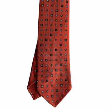 Floral Printed Silk Tie - Untipped - Rust Orange/Light Blue