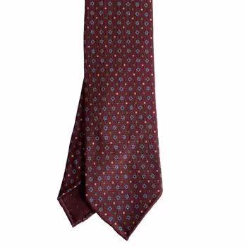 Floral Printed Silk Tie - Untipped - Burgundy/Light Blue/Green/Pink