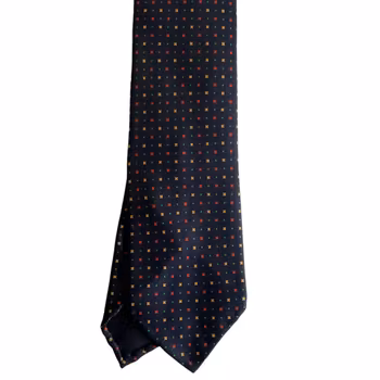 Floral Printed Silk Tie - Untipped - Navy Blue/Orange/Red