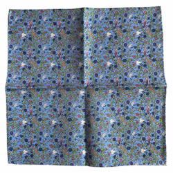 Fåglar och Blommor Sidennäsduk - Ljusblå/Grön