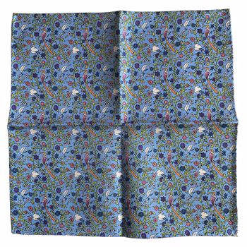 Fåglar och Blommor Sidennäsduk - Ljusblå/Grön