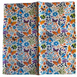 Fjärilar och Blommor Sidennäsduk - Vit/Blå/Orange/Grön