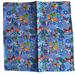 Fjärilar och Blommor Sidennäsduk - Ljusblå/Orange/Grön/Marinblå