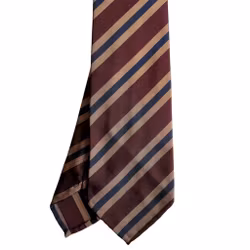 Regimental Super Repp Silk Tie - Untipped - Burgundy/Beige/Navy Blue
