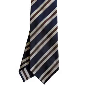 Regimental Super Repp Silk Tie - Untipped - Navy Blue/White/Brown