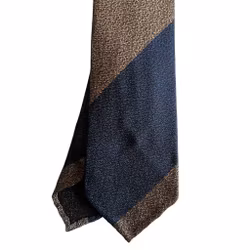 Blockstripe Textured Silk Tie - Untipped - Navy Blue/Beige