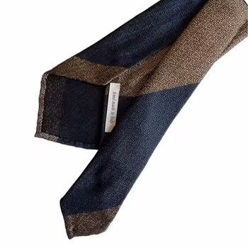 Blockstripe Textured Silk Tie - Untipped - Navy Blue/Beige