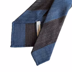Blockstripe Silk/Linen Grenadine Tie - Untipped - Brown/Light Blue
