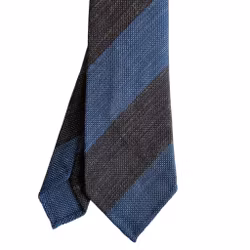 Blockstripe Silk/Linen Grenadine Tie - Untipped - Brown/Light Blue