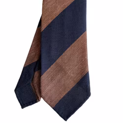 Blockstripe Silk/Linen Grenadine Tie - Untipped - Rust Orange/Navy Blue