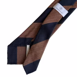 Blockstripe Silk/Linen Grenadine Tie - Untipped - Rust Orange/Navy Blue