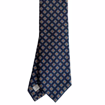 Medallion Printed Silk Tie - Navy Blue/Light Blue