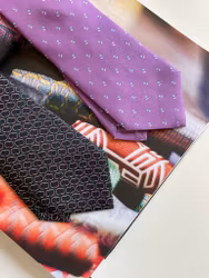 Floral Printed Silk Tie - Purple/Light Blue