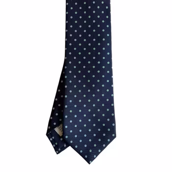 Polka Dot Printed Silk Tie - Navy Blue