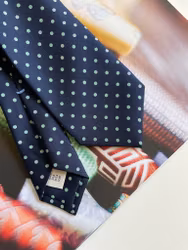 Polka Dot Printed Silk Tie - Navy Blue