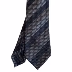 Regimental Silk Grenadine Tie - Untipped - Navy Blue/Grey/Brown
