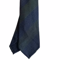 Regimental Silk Grenadine Grossa Tie - Untipped - Navy Blue/Dark Green
