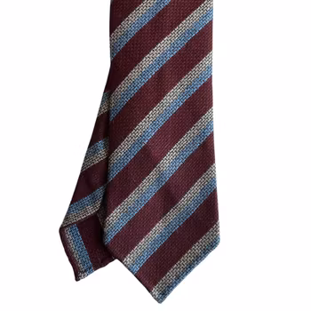 Regimental Textured Wool/Silk Tie - Untipped - Burgundy/Light Blue/White