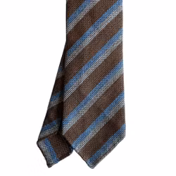 Regimental Textured Wool/Silk Tie - Untipped - Light Brown/Light Blue/White