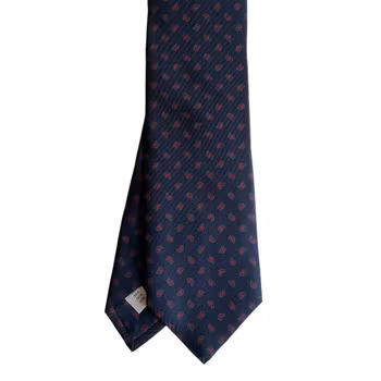 Small Paisley Printed Silk Tie - Navy Blue