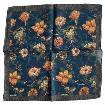 Autumn Floral Wool Pocket Square - Navy Blue/Brown/Olive Green