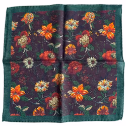 Autumn Floral Wool Pocket Square - Burgundy/Green/Orange