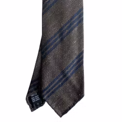 Regimental Shantung Tie - Untipped - Brown/Navy Blue