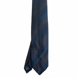 Regimental Shantung Tie - Untipped - Navy Blue/Brown