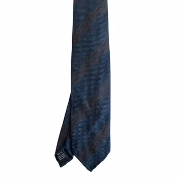 Regimental Shantung Tie - Untipped - Navy Blue/Brown