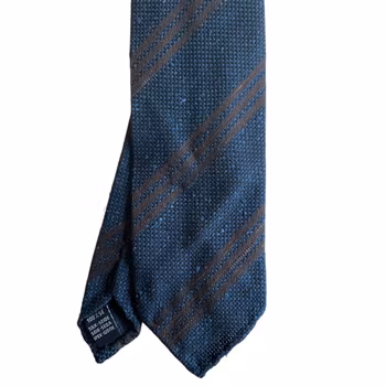 Regimental Shantung Tie - Untipped - Navy Blue/Brown