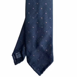 Polka Dot Shantung Tie - Untipped - Navy Blue/Brown