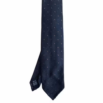 Polka Dot Shantung Tie - Untipped - Navy Blue/Brown