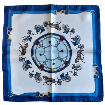 Wagon Silk Pocket Square - Navy Blue/White