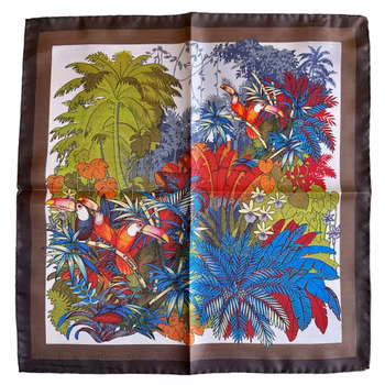 Tucano Family Silk Pocket Square - Brown/Red/Green