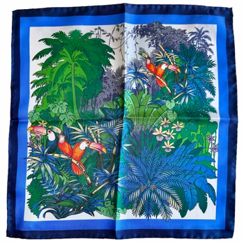 Tucano Family Silk Pocket Square - Navy Blue/Green/White