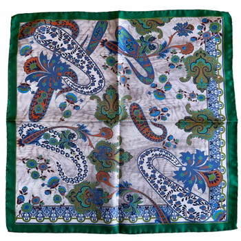 Oriental Paisley Silk Pocket Square - Green/Beige/Blue
