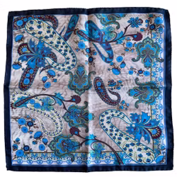 Oriental Paisley Silk Pocket Square - Navy Blue/Beige/Green