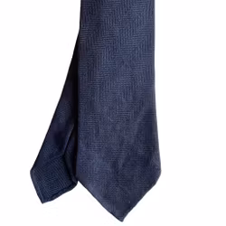 Herringbone Light Wool/Linen Tie - Untipped - Mid Navy Blue