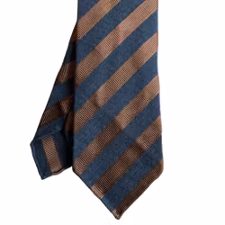 Regimental Silk/Wool Tie - Untipped - Light Brown/Navy Blue