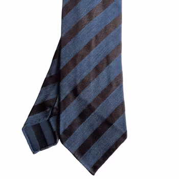 Regimental Silk/Wool Tie - Untipped - Navy Blue/Brown