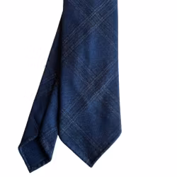 Glencheck Wool Tie - Untipped - Navy Blue/Mid Blue