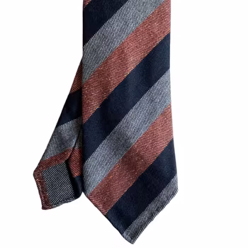 Regimental Wool/Silk Tie - Untipped - Orange/Navy Blue/Grey